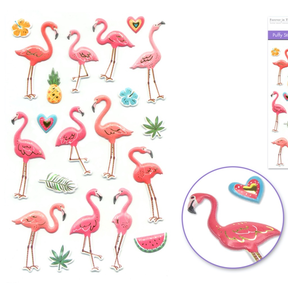 20 3D Puffy Flamingo Stickers (1 sheet)